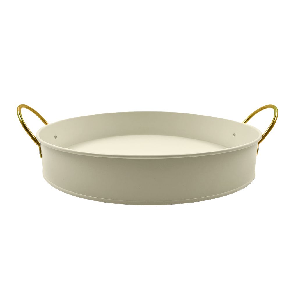 Plateau de service 13 po x 2 po en métal ivoire avec poignée