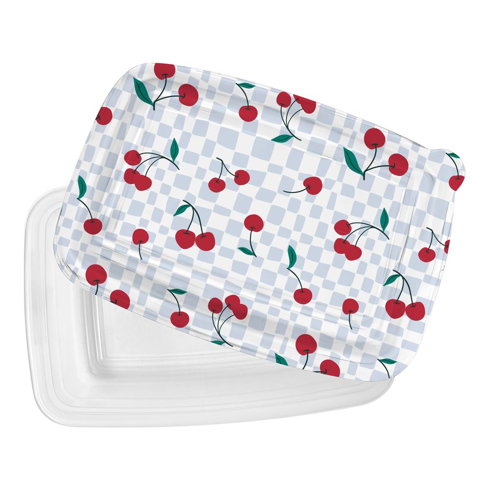 Plat en plastique avec couvercle imprimé cerise (paquet de 5)