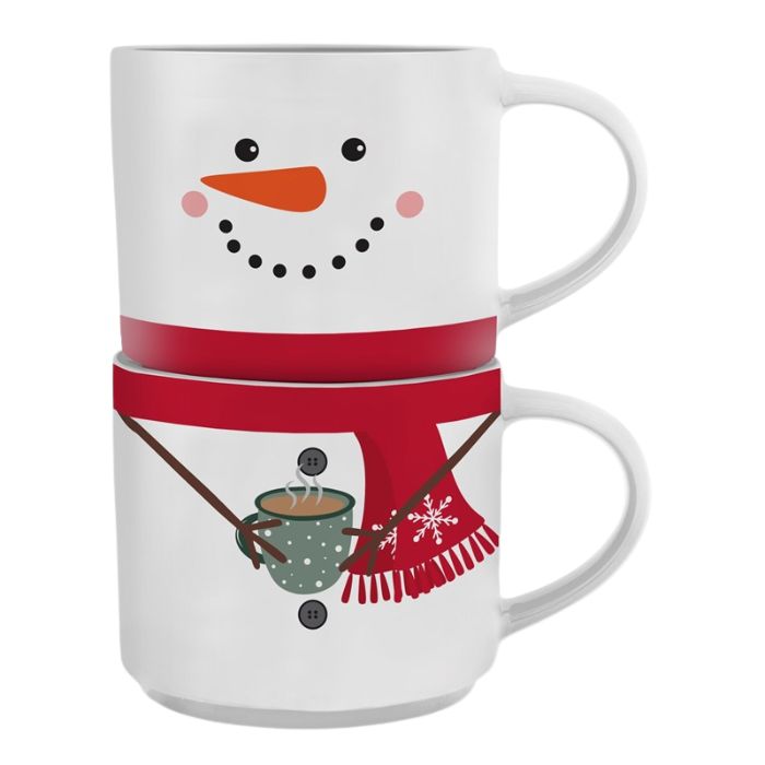 Ensemble de tasses en porcelaine empilables 480 ml bonhomme de neige (boîte de 2)