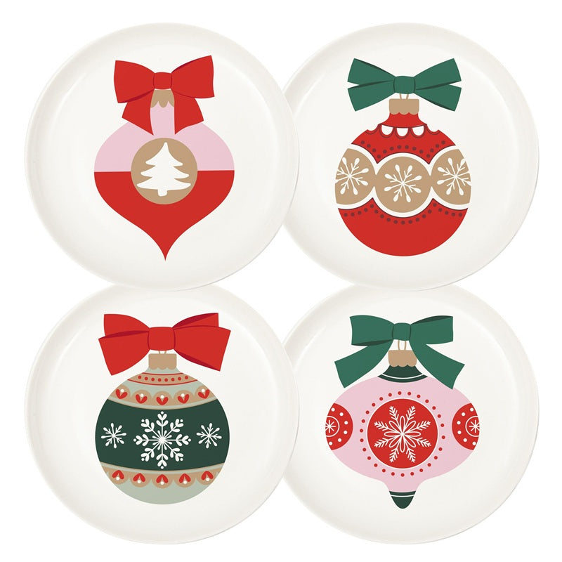 Ensemble d'assiettes à hors d'oeuvres 7,5 po motif de Noël (paquet de 4)