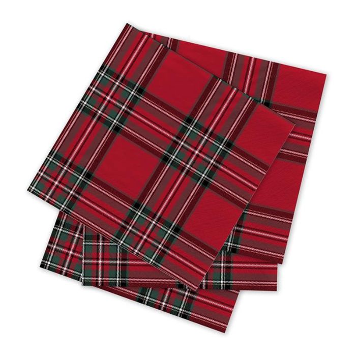 Serviette de table en papier 3 plis 13 po x 13 po carreaux de Noël rouge (paquet de 20)