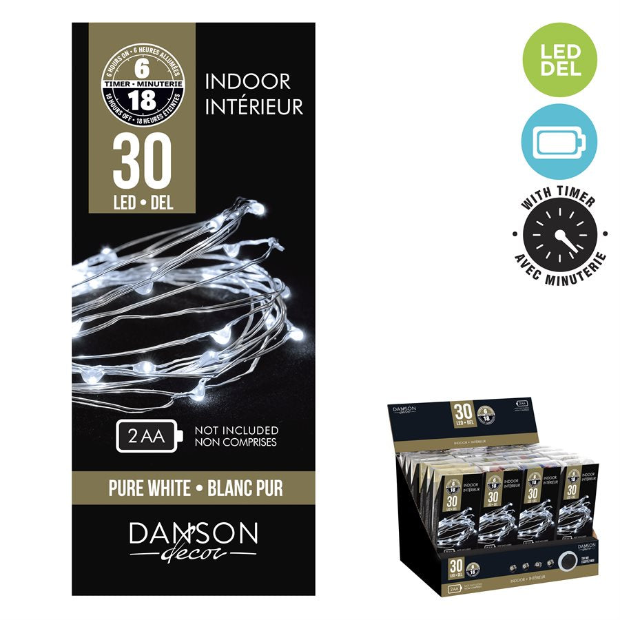 Lumières pour intérieur, 30 micro DEL, blanc pur, à piles