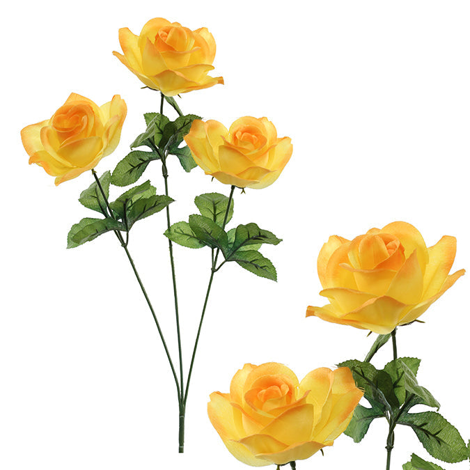 Tige de roses artificielles en satin 26 po jaune