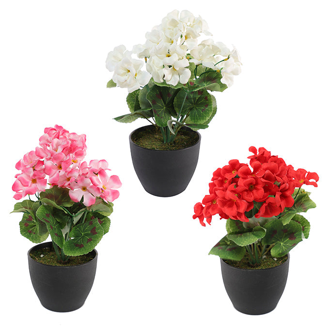 Plante géranium artificielle 11 po dans un pot