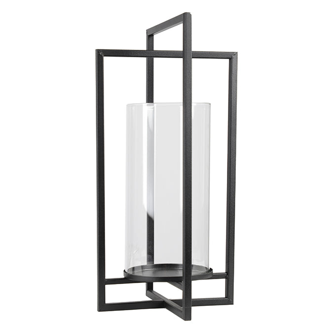 Lanterne moderne en métal noir avec verre