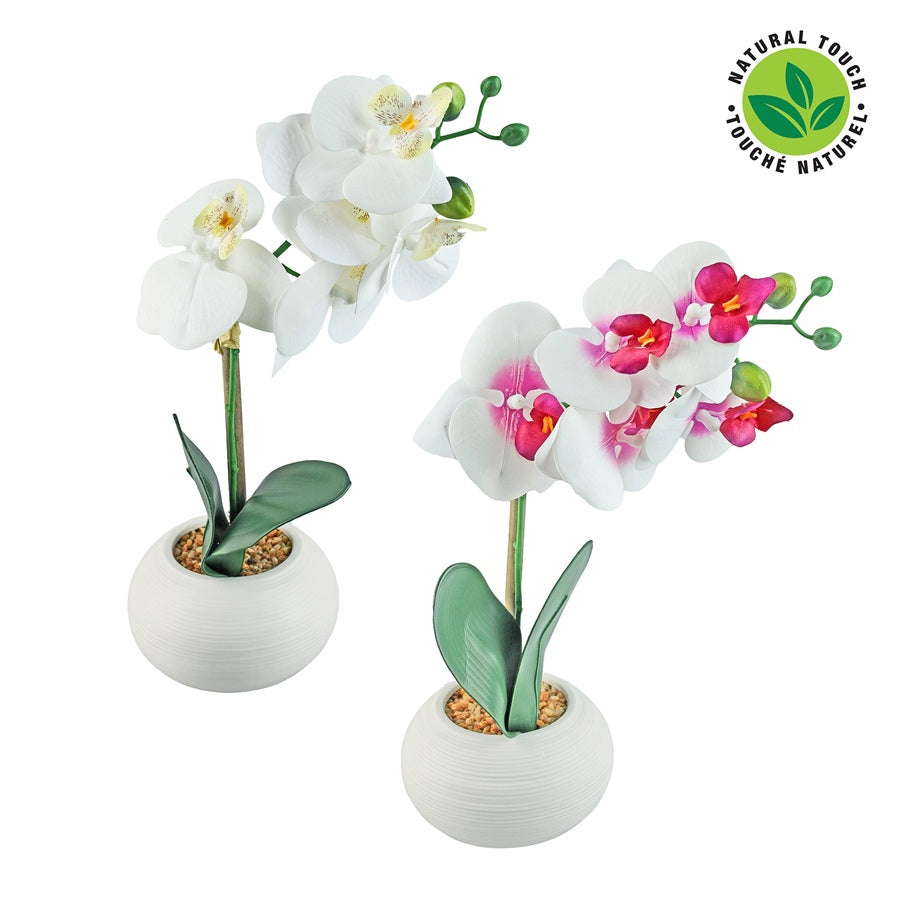 Orchidée texturée artificielle 14,5 po dans pot en céramique