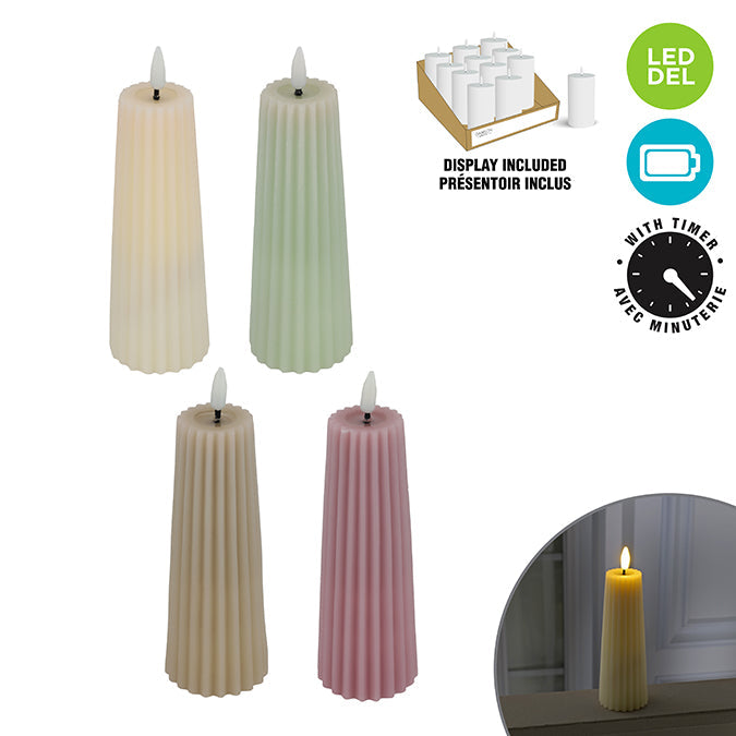 Chandelle pilier DEL en cire striée avec flamme 3D