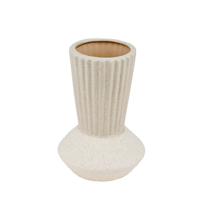 Vase 6 po en polyrésine avec col strié couleur crème