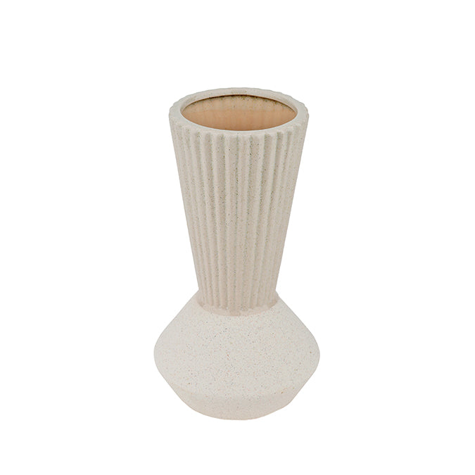 Vase 9 po en polyrésine avec col strié couleur crème