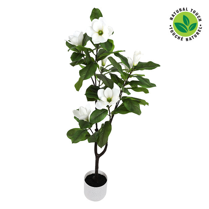 Plante magnolia artificielle 49 po blanche dans pot blanc