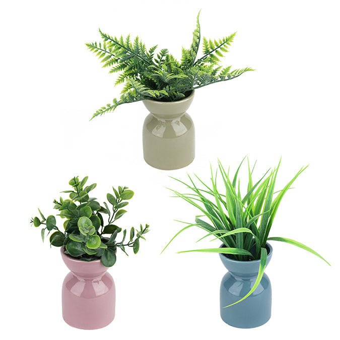 Cache-pot 9 po en céramique avec verdure artificielle