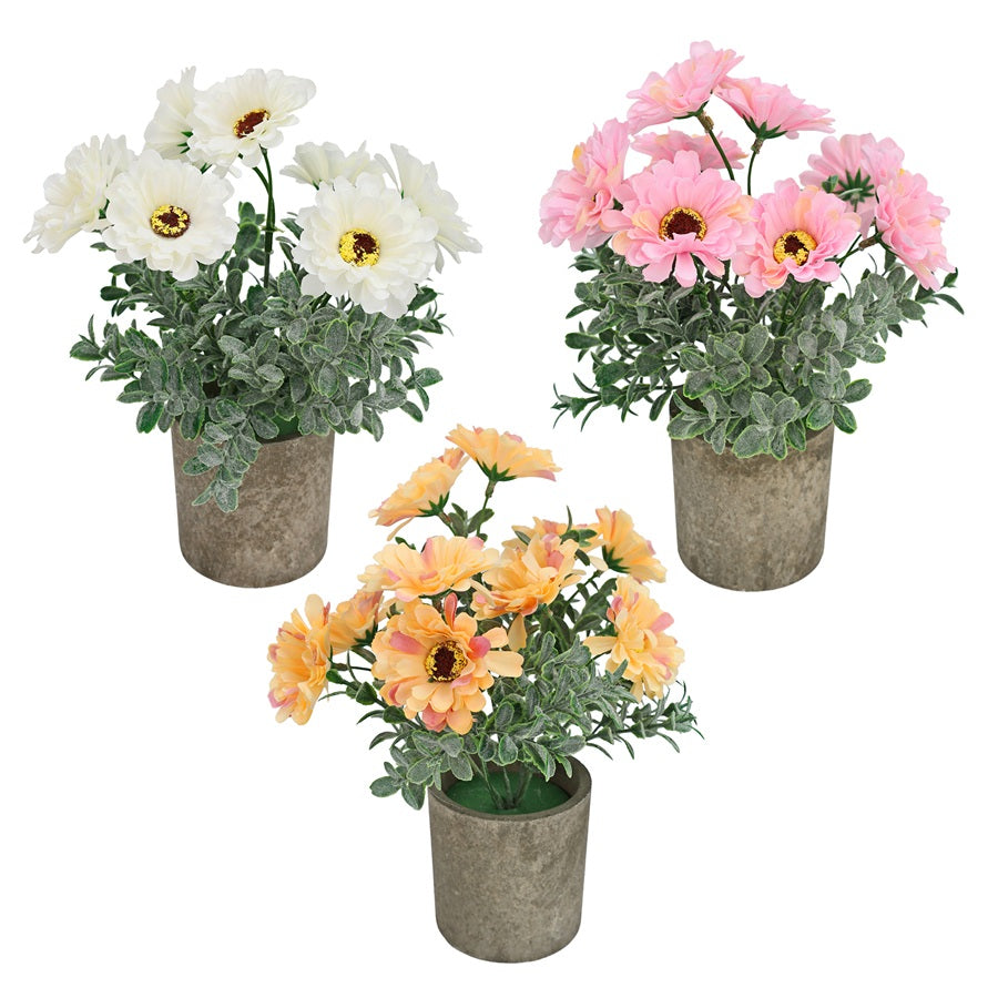 Fleurs artificielles Zinnia 8,5 po en pot