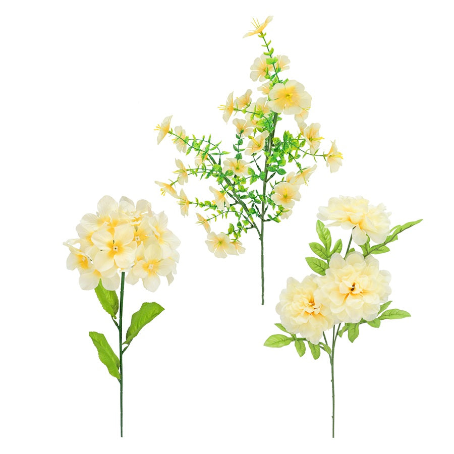 Tige de fleurs artificielles 26 po jaune pâle