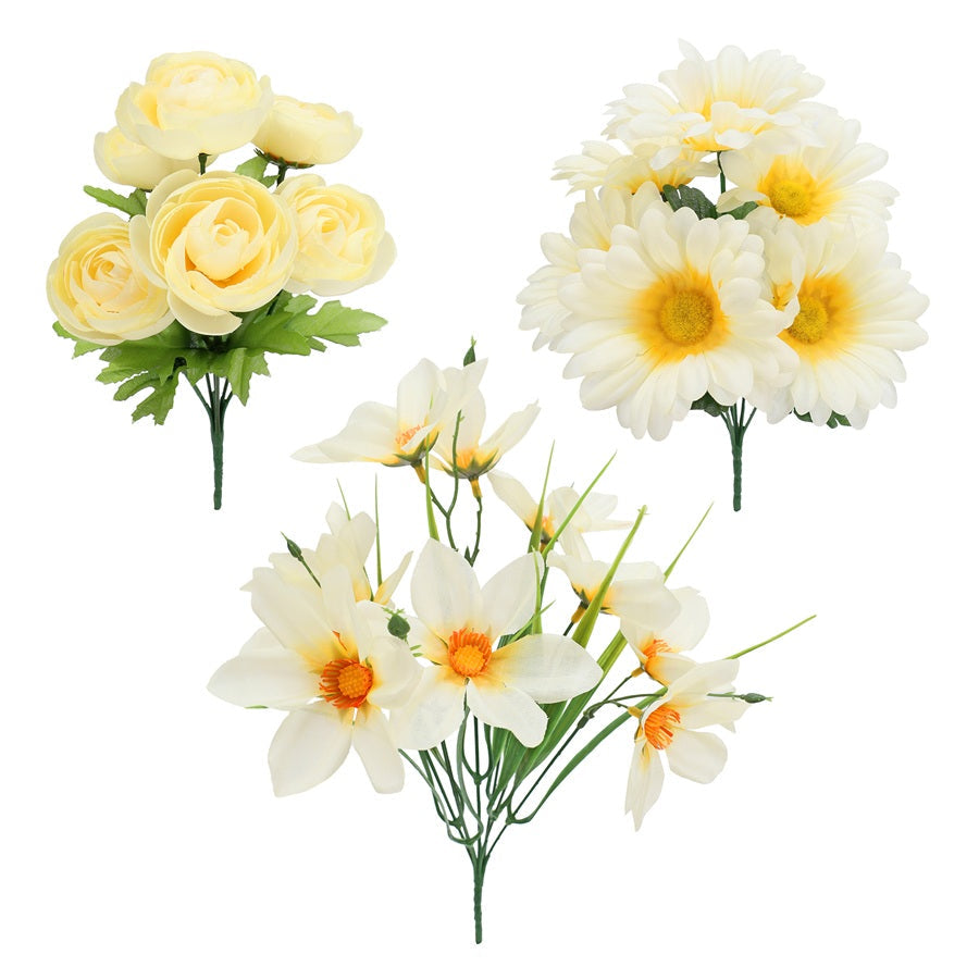 Bouquet de fleurs artificielles 13-15 po jaune pâle