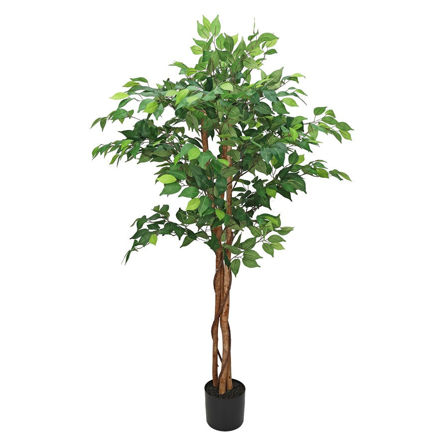 Arbre ficus à 3 troncs naturels artificiel 63 po dans pot en plastique noir