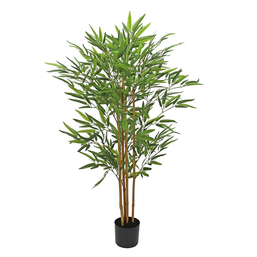 Arbre de bambou à 4 troncs naturels artificiel 51 po dans pot en plastique noir