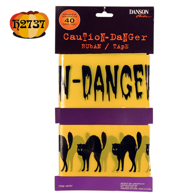Ruban 20 pi jaune DANGER et chat noir (x2)