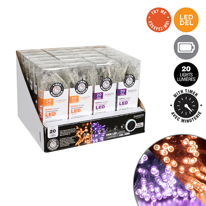 Jeu de 20 lumières DEL intérieures avec minuteur assorti (mauve, orange)