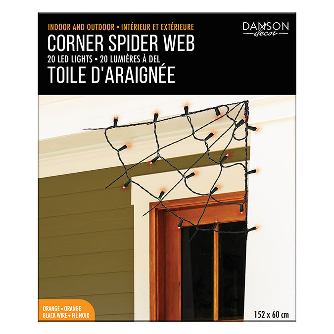 Toile d'araignée en coin lumineuse 20 DEL orange