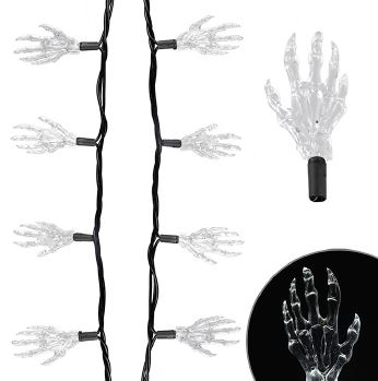 Jeu de 25 lumières extérieures mains de squelette blanc froid