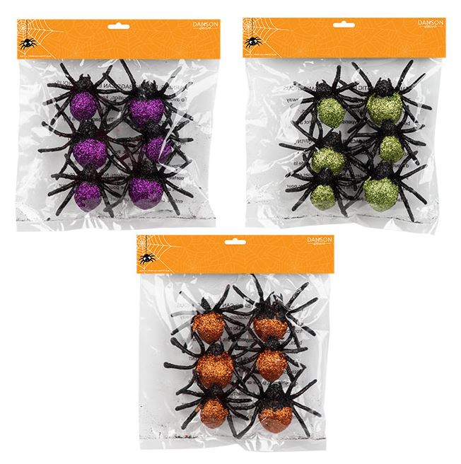 Araignée à paillettes en plastique (paquet de 6)