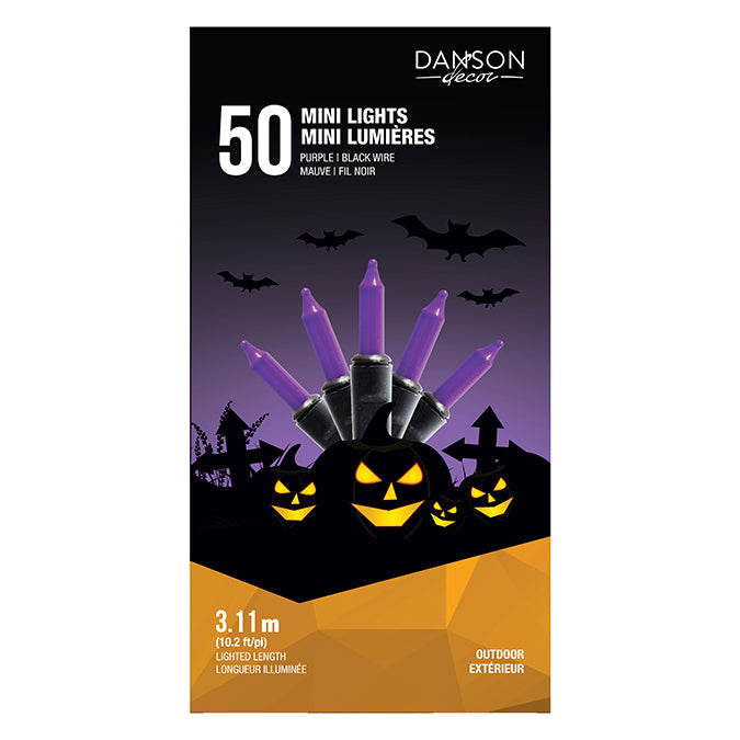 Jeu de 50 lumières extérieures mauve avec fil noir 10,2 pi