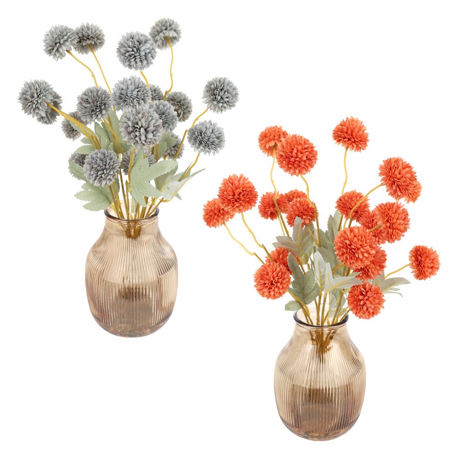 Dahlias artificielles dans vase en verre 17 po