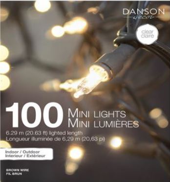 Jeu de 100 mini lumières claires pour intérieur/extérieur fil brun 20,6 pi