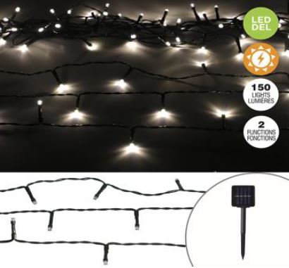 Jeu de 150 lumières DEL blanc chaud à énergie solaire