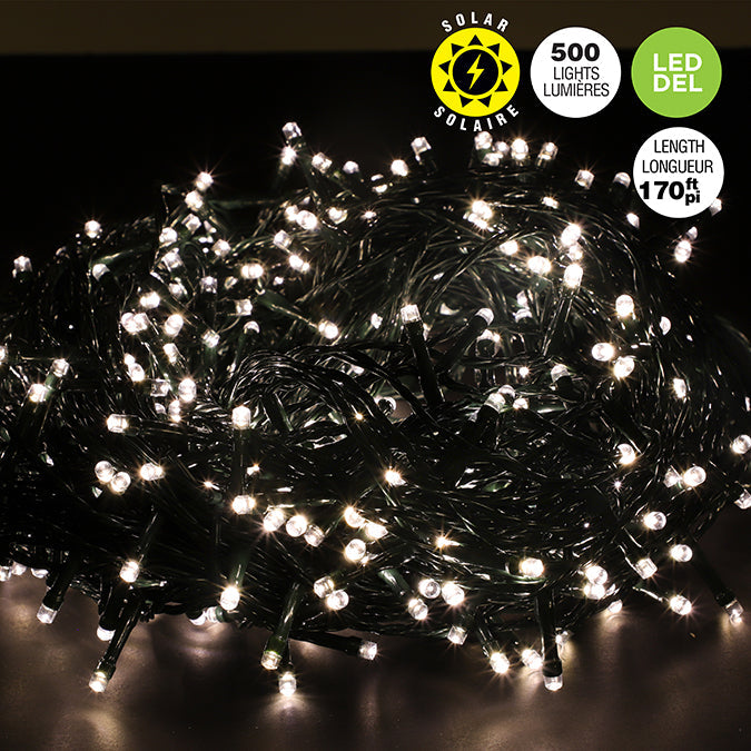 Jeu de 500 lumières DEL blanc chaud à énergie solaire