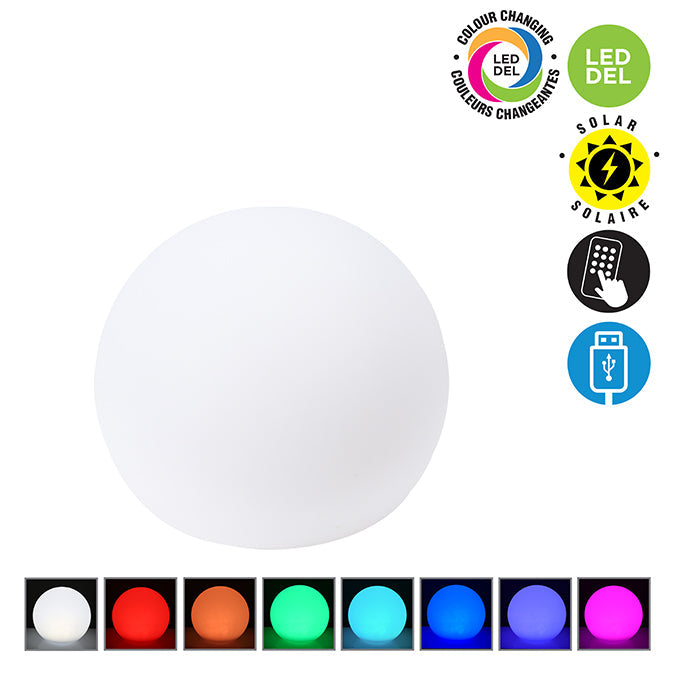Boule lumineuse solaire 7 po DEL avec couleurs changeantes et télécommande