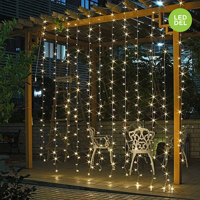 Rideau de 575 lumières DEL 5mm blanc chaud avec minuterie