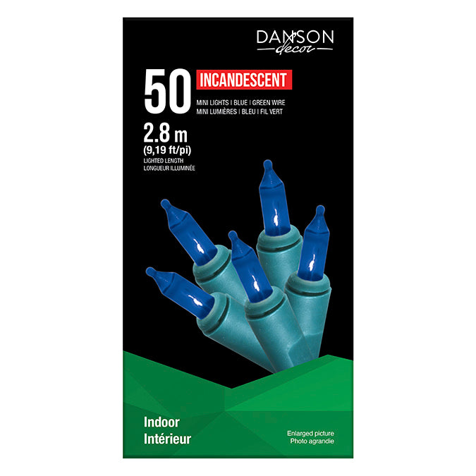 Lumières pour intérieur, 50 mini ampoules, bleu, fil vert 9,19 pi