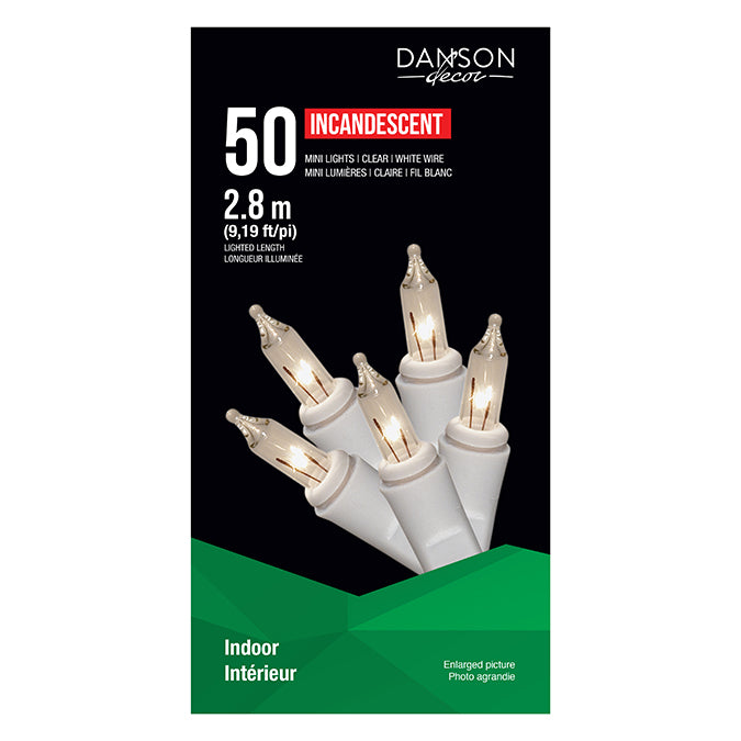 Lumières pour intérieur, 50 mini ampoules, clair, fil blanc 9,19 pi
