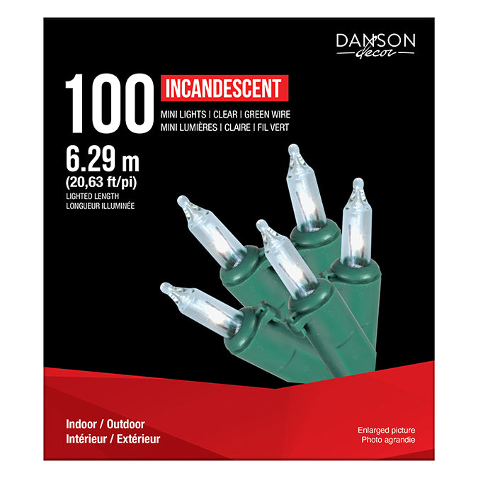 Lumières pour intérieur/extérieur, 100 mini ampoules, clair, fil vert 20,63 pi