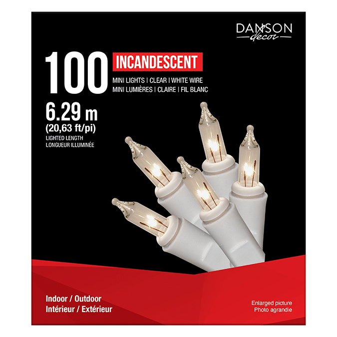 Lumières pour intérieur/extérieur, 100 mini ampoules, clair, fil blanc 20,63 pi