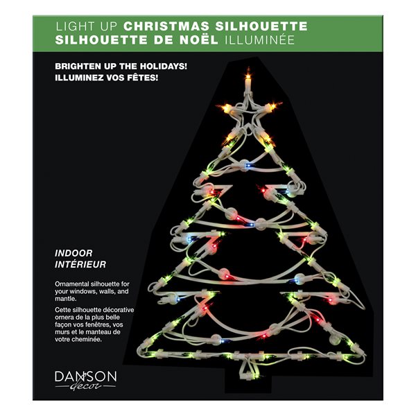 Jeu de lumière intérieur 50 lumières silhouette sapin multicolore avec fil blanc