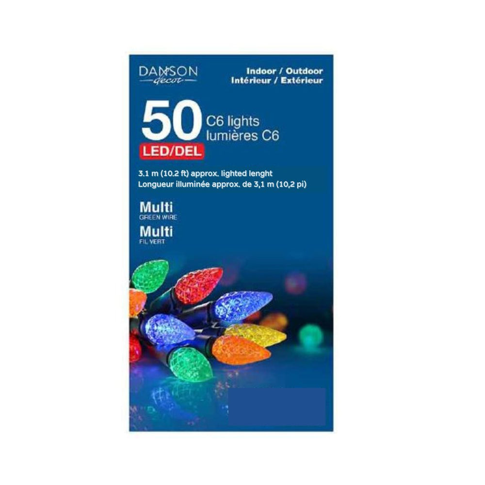 Lumières pour intérieur/extérieur, 50 DEL C6, multicolore, fil vert 10,2 pi