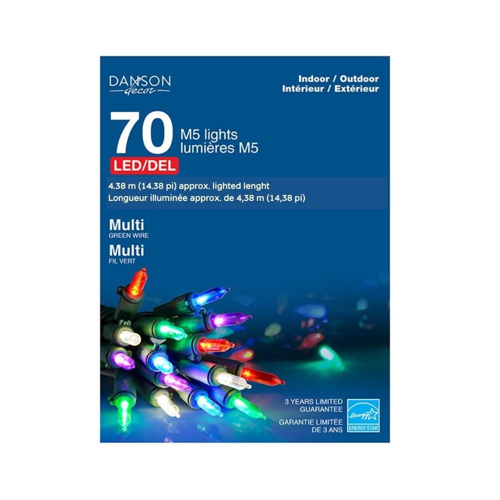 Lumières pour intérieur/extérieur, 70 DEL M5, multicolore, fil vert 14,38 pi