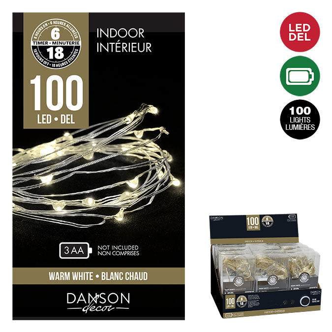 Lumières pour intérieur, 100 micro points DEL, blanc chaud, à piles