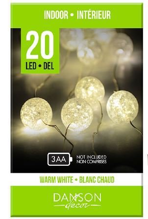 Lumières pour intérieur, 20 micropoints DEL, blanc chaud, à piles