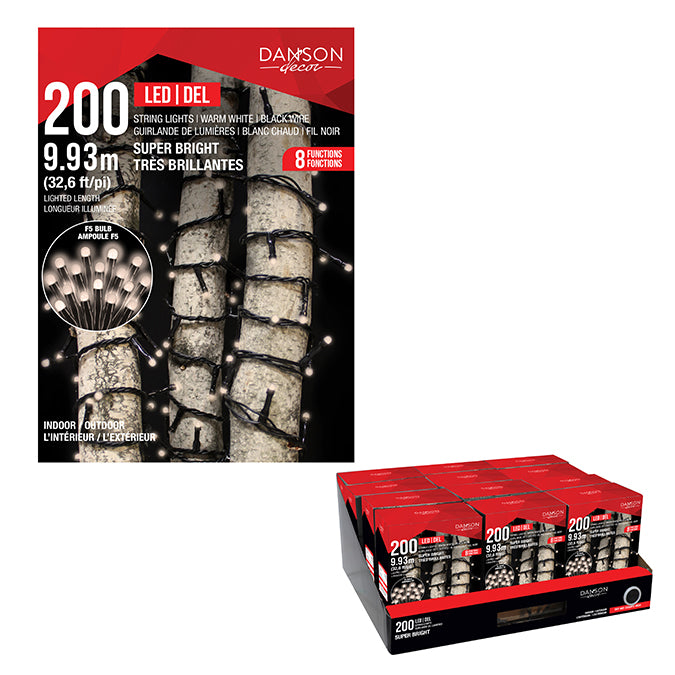 Lumières pour intérieur/extérieur, 200 DEL F5, blanc chaud 32,64 pi