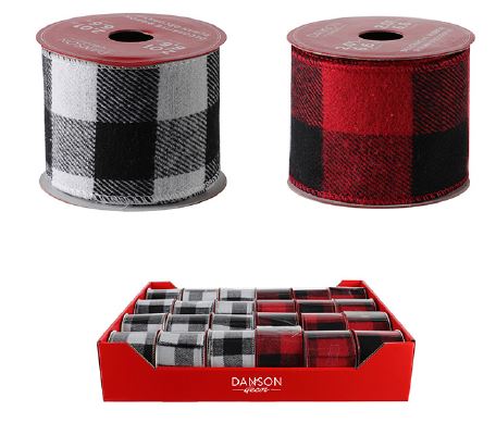 Ruban décoratif 2,5 po x 9 pi carreaux rouge, noir, blanc-2