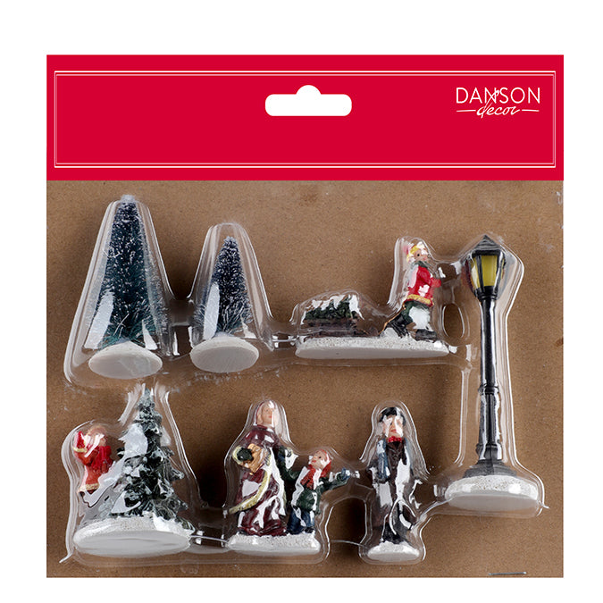 Accessoires en polyrésine pour village de Noël (7 morceaux)