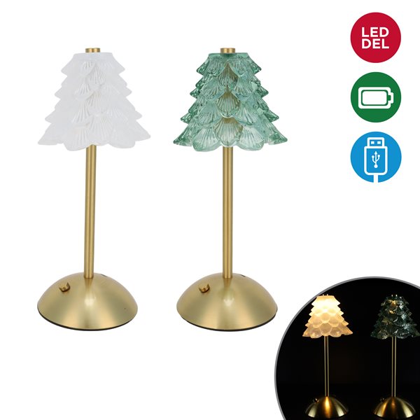 Lampe de table USB 10 po avec bout de sapin en verre