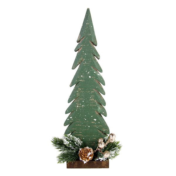 Sapin en bois vert avec pomme de pin et baies enneigées