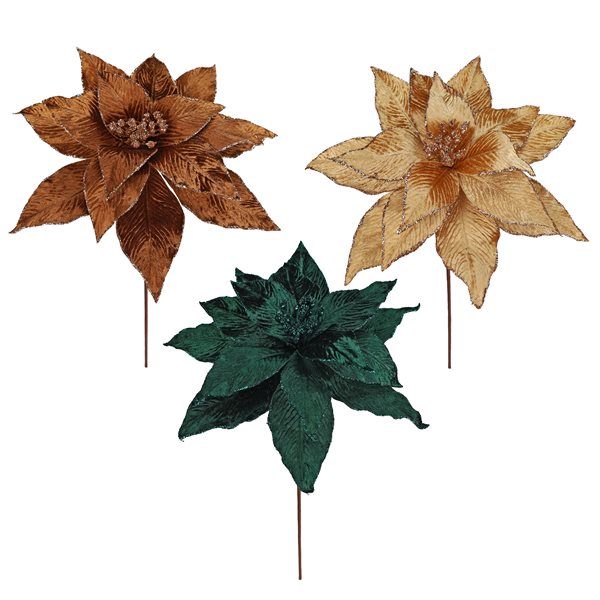 Tige de poinsettia en tissu scintillant 20 po