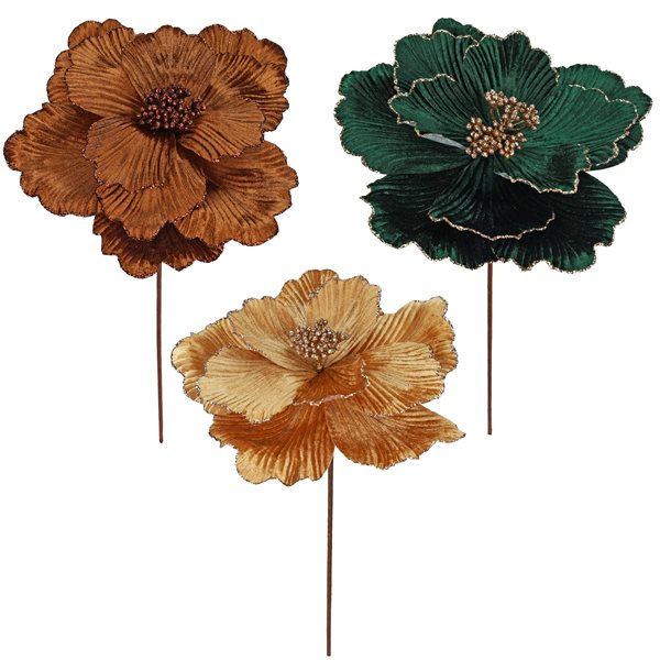 Tige de fleurs en tissu scintillant 20 po avec centre de perle