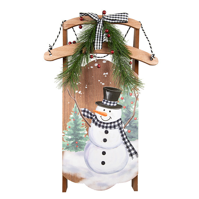 Traîneau en bois 14 po x 22 po bonhomme de neige
