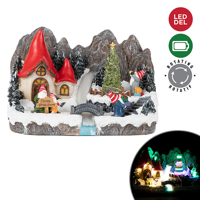 Maison pour village de Noël 8 po DEL gnomes et rotatif